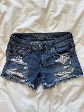 American Eagle Outfitters Ripped Dark Blue Denim Shorts